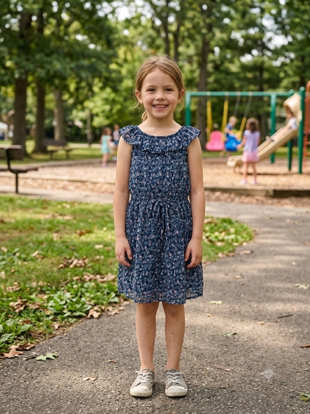 Carter's Navy Floral Ruffle-Trim Dress with Pink Accents